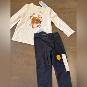 Cat & Jack Reindeer Graphic Top with Dark Pants NWT